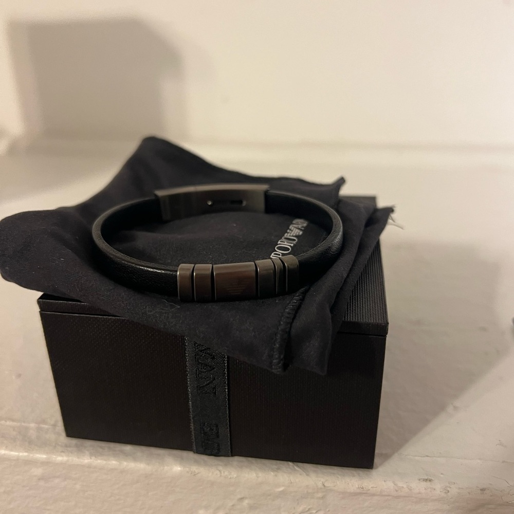Emporio Armani Black Leather strap Bracelet - Picture 7 of 10